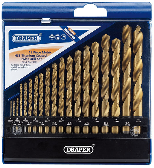 DRAPER Metrisch metaalboor set HSS titanium gecoat 19 stuks 1 to 10mm