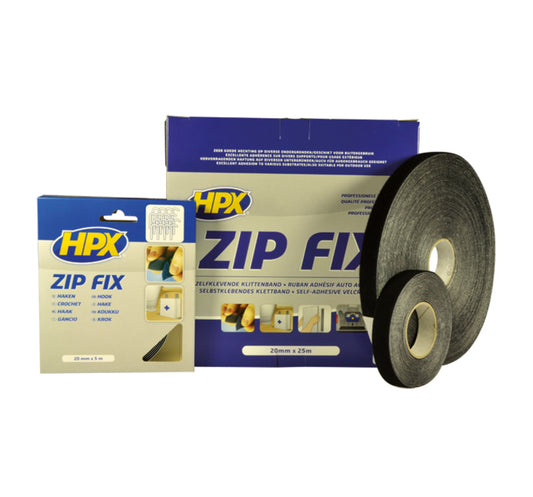 ZIP FIX LINT (HAKEN) ZWART - 20MM X 5M