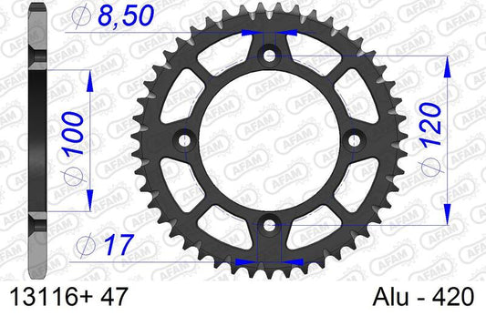 AFAM Aluminum ultra-light hard anodized rear sprocket 13116 - 420