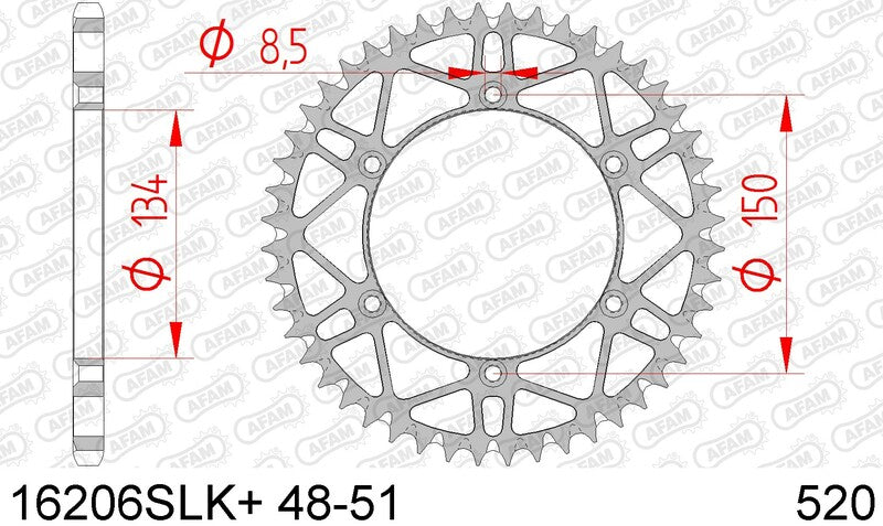 AFAM Steel self-cleaning rear sprocket 16206 - 520