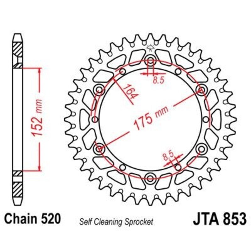 JT SPROCKETS Aluminum ultra-light self-cleaning rear sprocket 853 - 520