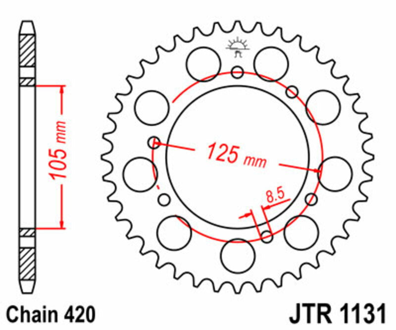 JT SPROCKETS Staal standaard achtertandwiel 1131 - 420