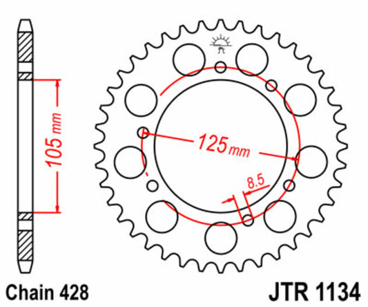 JT SPROCKETS Staal standaard achtertandwiel 1134 - 428