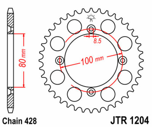 JT SPROCKETS Staal standaard achtertandwiel 1204 - 428