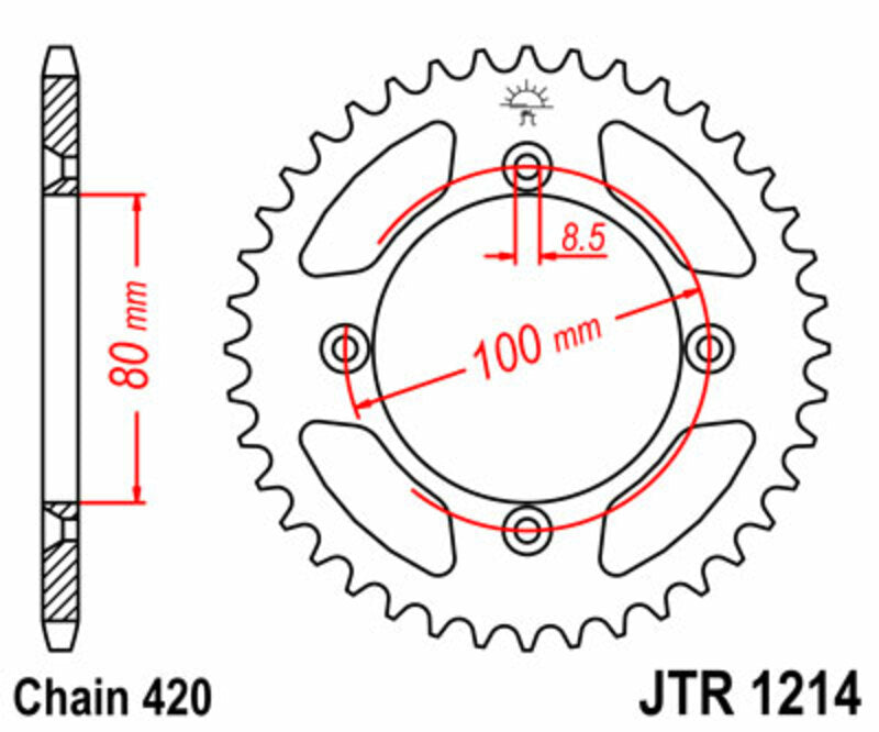 JT SPROCKETS Staal standaard achtertandwiel 1214 - 420