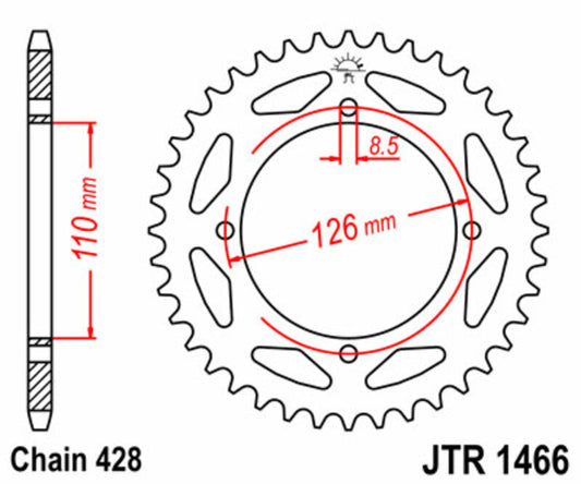 JT SPROCKETS Staal standaard achtertandwiel 1466 - 428