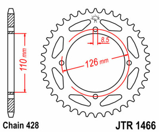 JT SPROCKETS Staal standaard achtertandwiel 1466 - 428