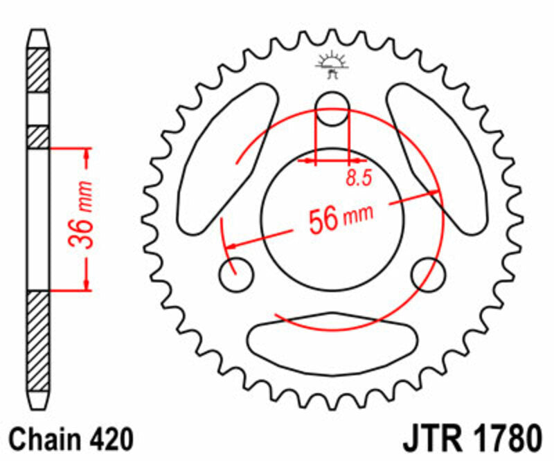 JT SPROCKETS Staal standaard achtertandwiel 1780 - 420