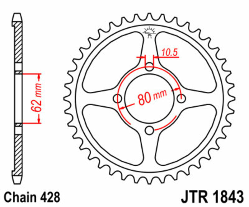 JT SPROCKETS Staal standaard achtertandwiel 1843 - 428