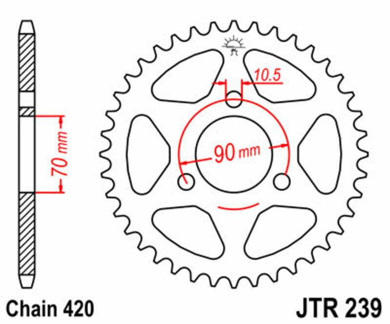 JT SPROCKETS Staal standaard achtertandwiel 239 - 420