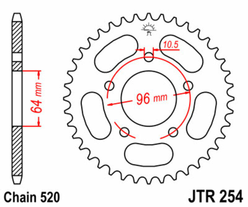 JT SPROCKETS Staal standaard achtertandwiel 254 - 520