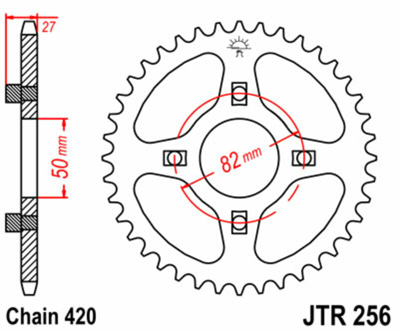 JT SPROCKETS Staal standaard achtertandwiel 256 - 420