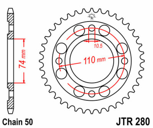 JT SPROCKETS Staal standaard achtertandwiel 280 - 530