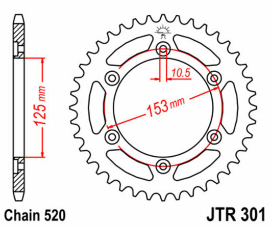 JT SPROCKETS Staal standaard achtertandwiel 301 - 520