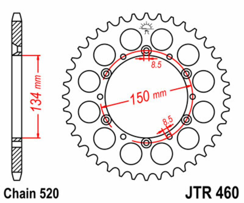 JT SPROCKETS Staal standaard achtertandwiel 460 - 520