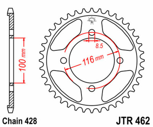 JT SPROCKETS Staal standaard achtertandwiel 462 - 428