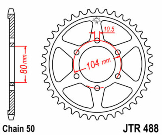 JT SPROCKETS Staal standaard achtertandwiel 488 - 530