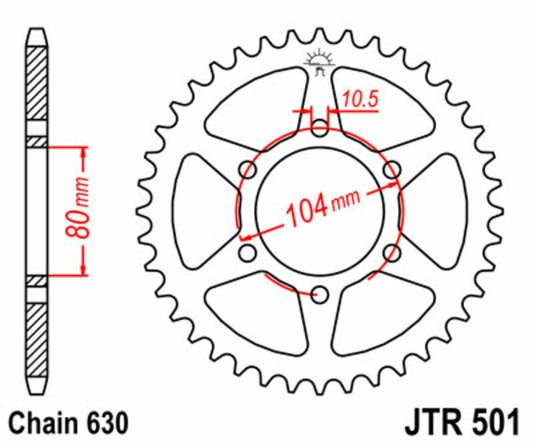 JT SPROCKETS Staal standaard achtertandwiel 501 - 630