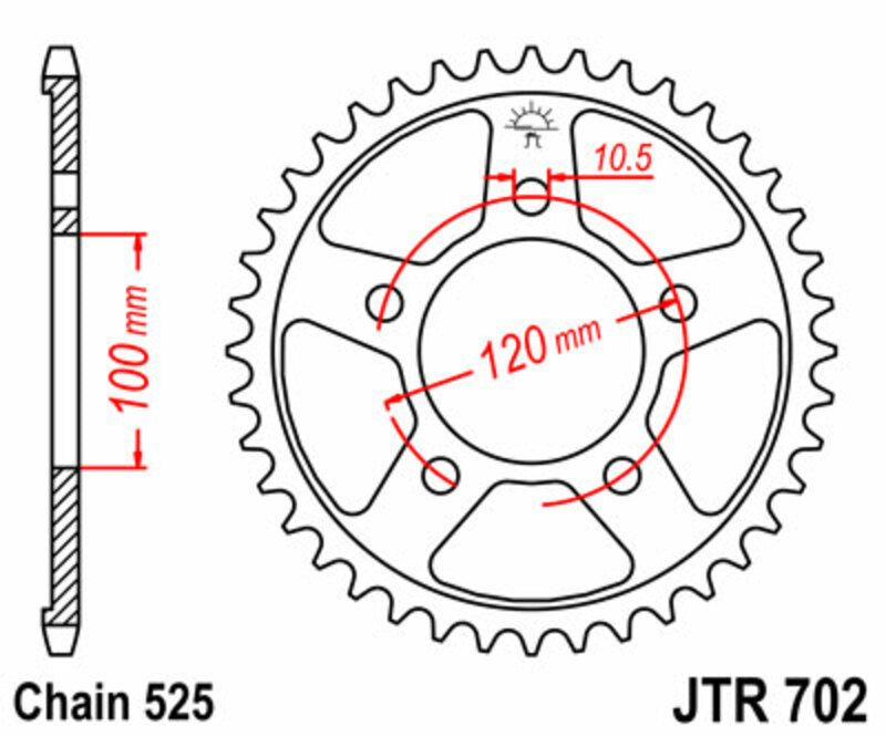 JT SPROCKETS Staal standaard achtertandwiel 702 - 525