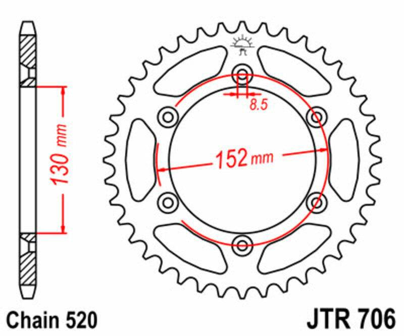 JT SPROCKETS Staal standaard achtertandwiel 706 - 520