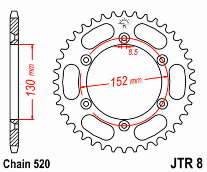 JT SPROCKETS Staal standaard achtertandwiel 8 - 520