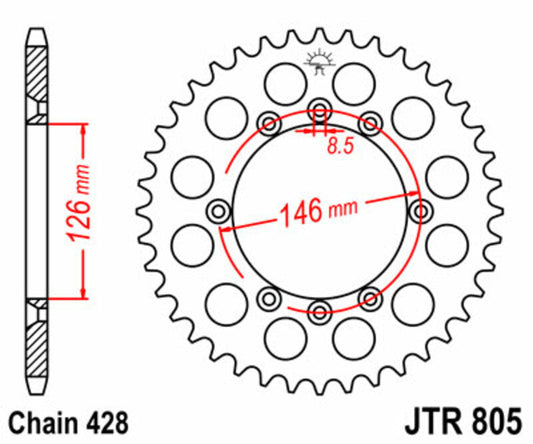 JT SPROCKETS Staal standaard achtertandwiel 805 - 428