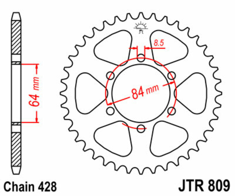 JT SPROCKETS Staal standaard achtertandwiel 809 - 428