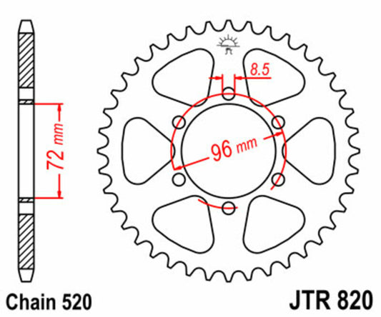 JT SPROCKETS Staal standaard achtertandwiel 820 - 520