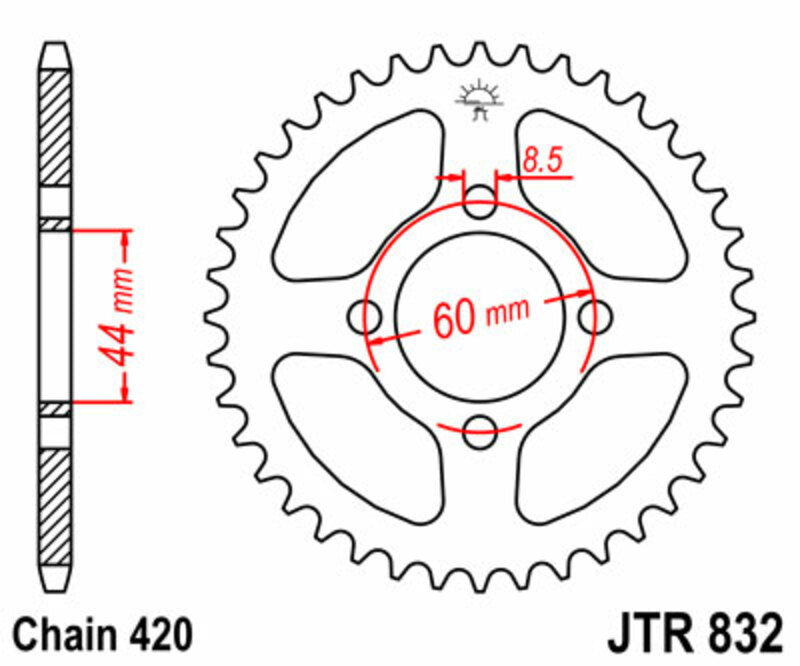 JT SPROCKETS Staal standaard achtertandwiel 832 - 420