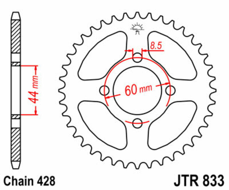 JT SPROCKETS Staal standaard achtertandwiel 833 - 428