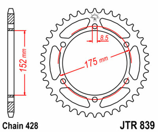 JT SPROCKETS Staal standaard achtertandwiel 839 - 428