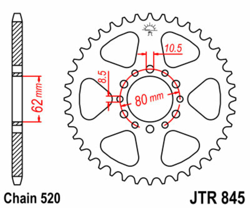 JT SPROCKETS Staal standaard achtertandwiel 845 - 520