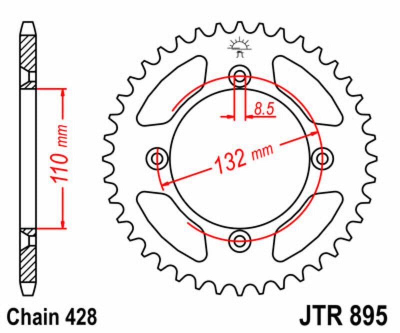 JT SPROCKETS Staal standaard achtertandwiel 895 - 428