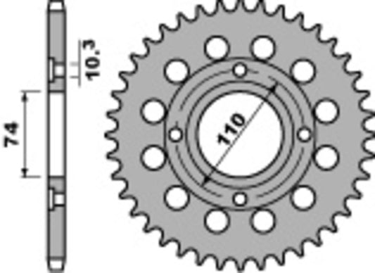 PBR Staal C45 standaard achtertandwiel 280 - 530