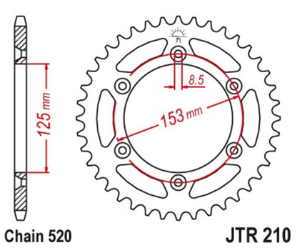 JT SPROCKETS Staal standaard achtertandwiel 210 - 520