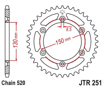 JT SPROCKETS Staal zelfreinigend achtertandwiel 251 - 520