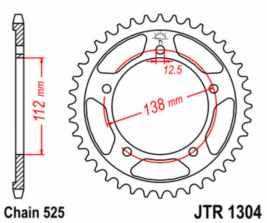 JT SPROCKETS Staal standaard achtertandwiel 1304 - 525