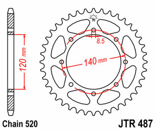 JT SPROCKETS Staal standaard achtertandwiel 487 - 520