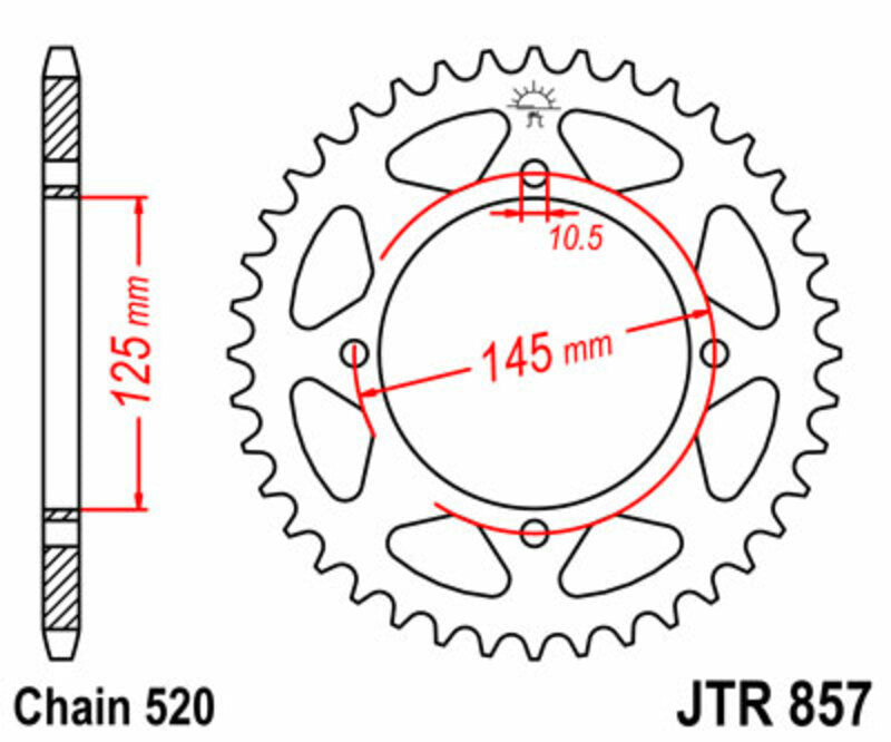 JT SPROCKETS Staal standaard achtertandwiel 857 - 520