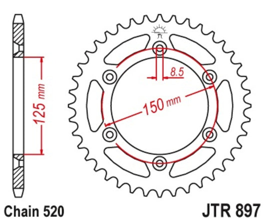 JT SPROCKETS Staal standaard achtertandwiel 897 - 520