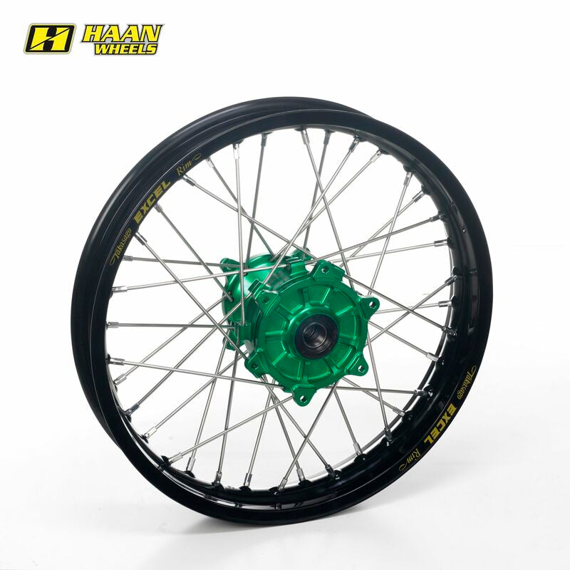 HAAN WHEELS Compleet achterwiel 16x1,85x36T zwarte velg/groene naaf/zilver spaken/zilver spaaknippels