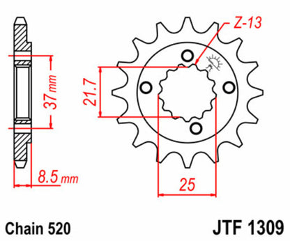 JT SPROCKETS Staal standaard voortandwiel 1309 - 520