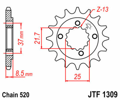 JT SPROCKETS Staal standaard voortandwiel 1309 - 520