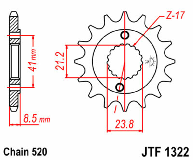 JT SPROCKETS Staal standaard voortandwiel 1322 - 520