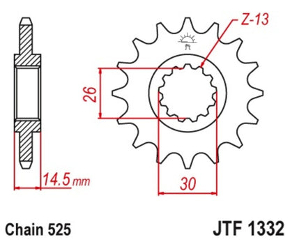 JT SPROCKETS Staal standaard voortandwiel 1332 - 525