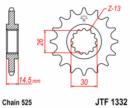 JT SPROCKETS Staal standaard voortandwiel 1332 - 525