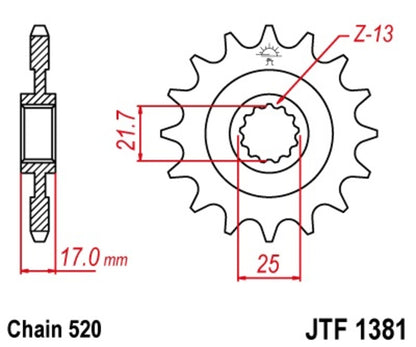 JT SPROCKETS Staal standaard voortandwiel 1381 - 520