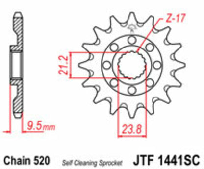 JT SPROCKETS Staal zelfreinigend voortandwiel 1441 - 520