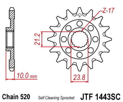 JT SPROCKETS Steel self-cleaning front sprocket 1443 - 520 