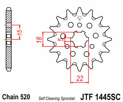 JT SPROCKETS Staal zelfreinigend voortandwiel 1445 - 520